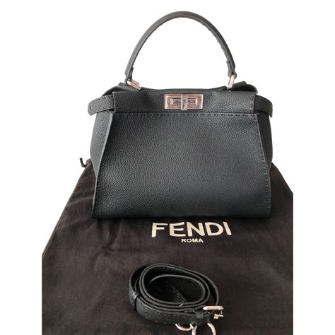 fendi black leather handbag|Fendi genuine leather handbags.